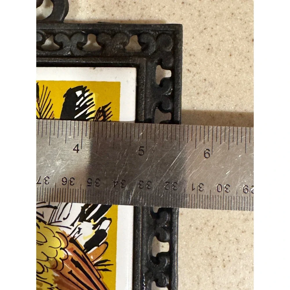Holt Howard Cast Iron Rooster Ceramic Tile Footed Trivet 9.5